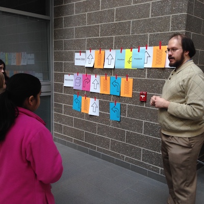 Girls Math & Science Day 2017- Learning to code by guiding their friends through a maze